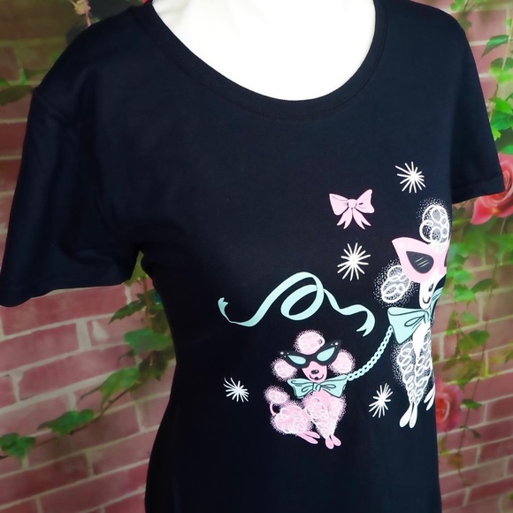 Vintage Style Pinup 1950 Poodle Dog Kitsch T-shirt - Picture 3 of 3